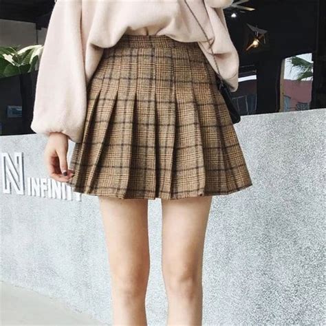 2018 autumn high waist pleated a line skirts girls harajuku woolen pla eavents mini