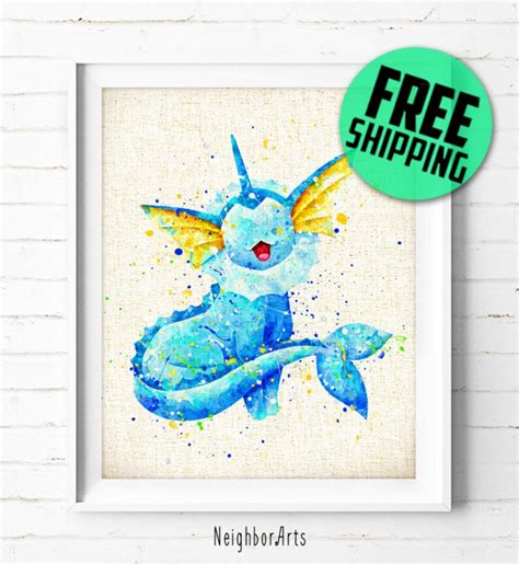 Free Shipping Pokemon Vaporeon Art Print Eevee Pocket Etsy