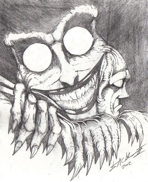 A Drawing Of A Creepy Creature With Big Eyes