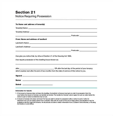 Free Printable Section 21 Notice Form