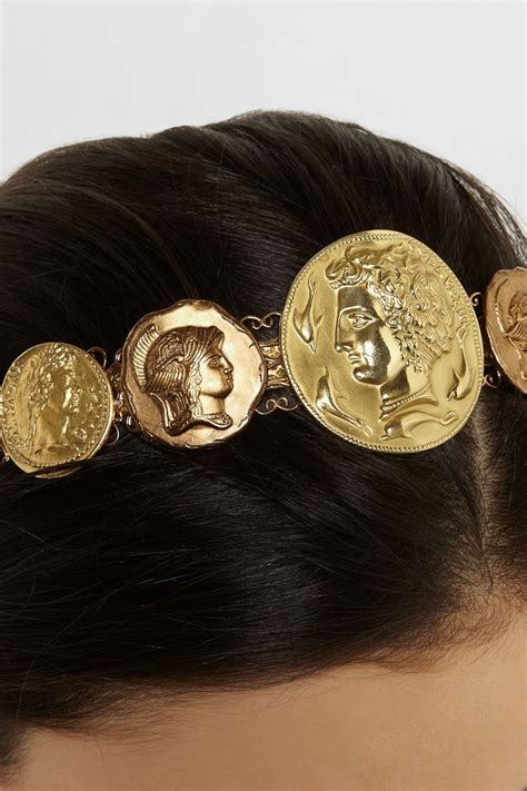 Ancient Coins In Metallic Gold Tone Headband By Dolce And Gabbana