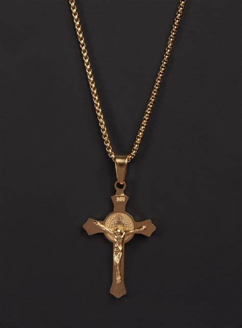 Gold Crucifix Cross Necklace For Men On 14k Gold Plated Over Etsy