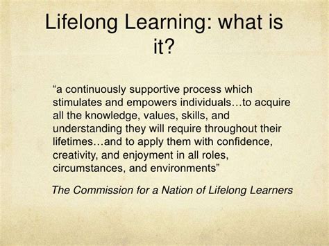 Lifelong learning refers to the process of gaining knowledge and learning new skills throughout your life. Lifelong Learning & Libraries: a view from metropolitan ...