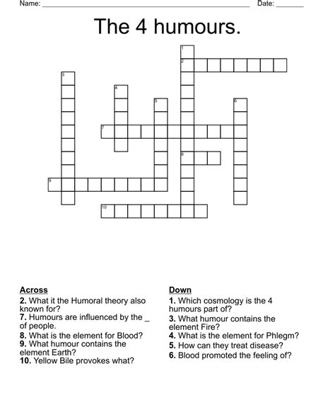 The 4 Humours Crossword Wordmint