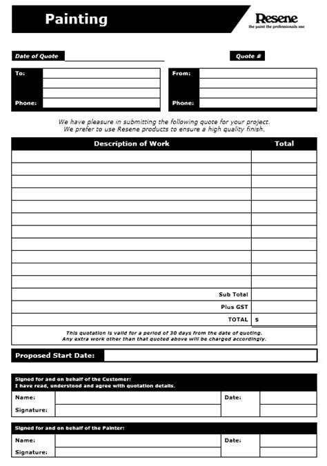 Printable Painting Estimate Forms Printable Forms Free Online