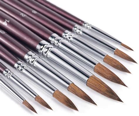 Sable Watercolour Brushes 9pcs Professional Detail To Mop Round Paint
