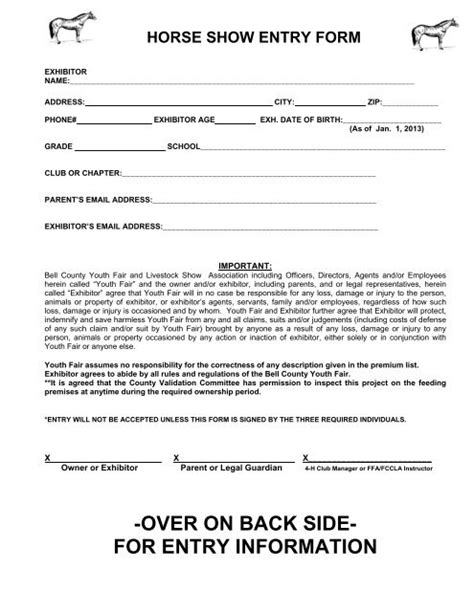 Horse Show Entry Form