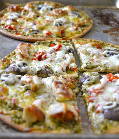 Remove chicken and place into 7 cup glass bowl. Pesto Chicken Pizza - Maebells