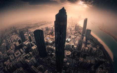 Abu Dhabi Emiratos árabes Unidos Niebla Rascacielos Uee Fondo De