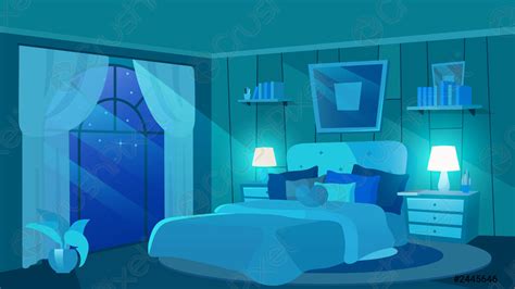 Female Bedroom At Night Flat Vector Illustration Luxury Estate Interior