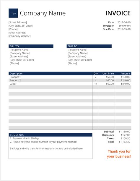 Invoice Template Word Download Free Word Template