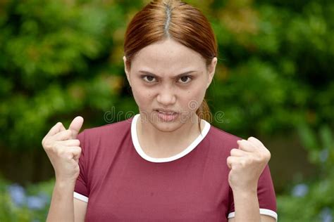 Redhead Female And Anger Wearing Tshirt Stock Image Image Of Hair