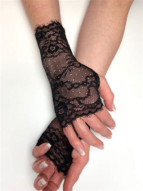 Black Lace Gloves 7 18 Cm Stretchy Fingerless Gloves Etsy Uk