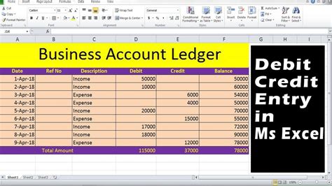 Business Account Ledger Debitcredit Entry In Ms Excel Youtube