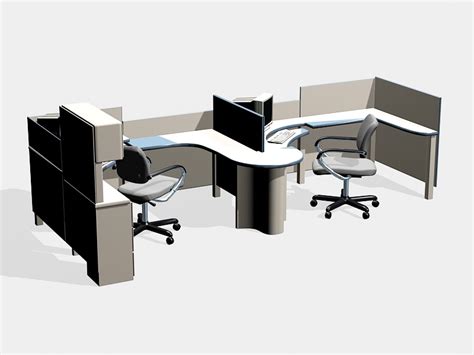 2 Person L Shape Office Cubicles 3d Model 3ds Max Files Free Download