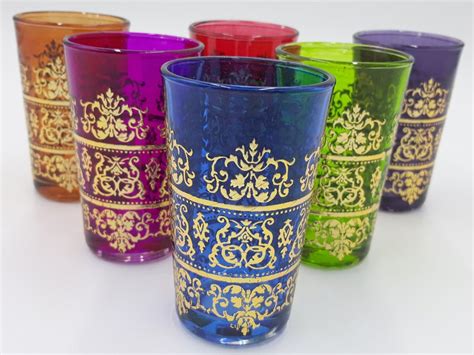 Off Set Of Vintage Moroccan Tea Glasses Multi Design Etsy