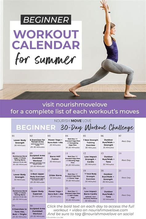 30 Day Beginner Workout Plan Videos Nourish Move Love Workout Plan For Beginners Workout
