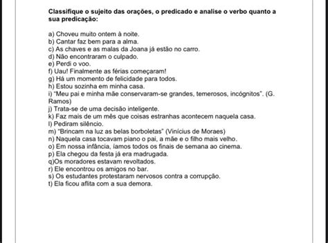 Classifique Os Sujeitos Das Orações
