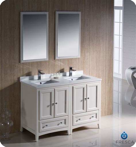 48 Antique White Traditional Double Sink Bathroom Vanity With Top
