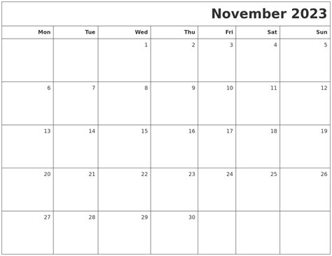 November 2023 Printable Blank Calendar