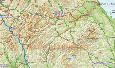 North England County Road And Rail Map With Regular Colour Relief 1m