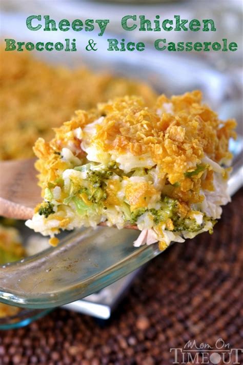 Stir in broccoli, sour cream, chicken, 3/4 cup cheese and rice. Cheesy Chicken Broccoli and Rice Casserole recipe | Chefthisup