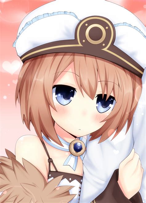 safebooru 1girl arm grab bare shoulders blanc blue eyes blush brown hair fur trim haru