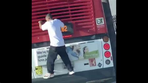 Man Hanging On The Back Of A Bus In California Youtube