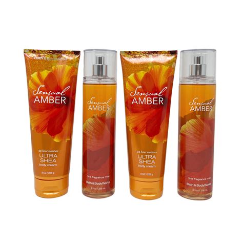 bath and body works signature collection sensual amber t set 2 body cream and 2 fragrance mist