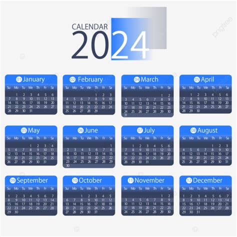 Gambar Kalender 2024 Sederhana Gradien Biru Dua Ribu Dua Puluh Empat