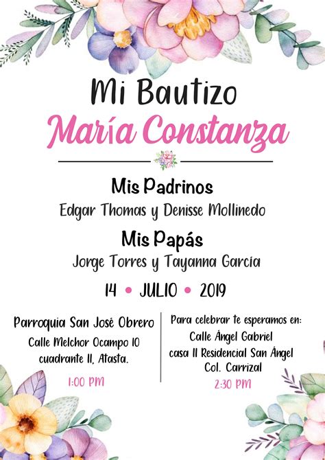 An Event With Flowers On It And The Words Mi Bautizo Marina Constanga