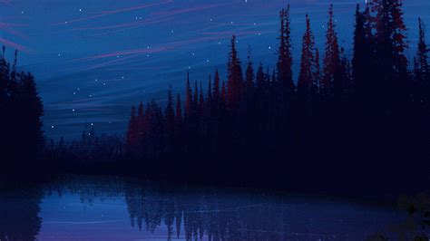 Download Wallpaper 1920x1080 Lake Night Starry Sky Landscape Art