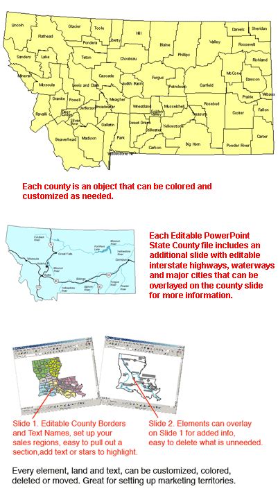 Montana Editable US Detailed County And Highway PowerPoint Map MAPS