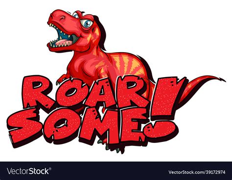 Dinosaur Cartoon Character With Roar Font Banner Vector Image