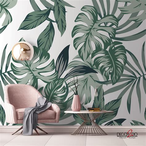 Tropical Green Leaves Seamless Hand Painted Walls Custom Murals