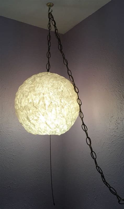 Mid Century Mcm Swag Lamp Lucite Round Orb Spaghetti Hanging Light