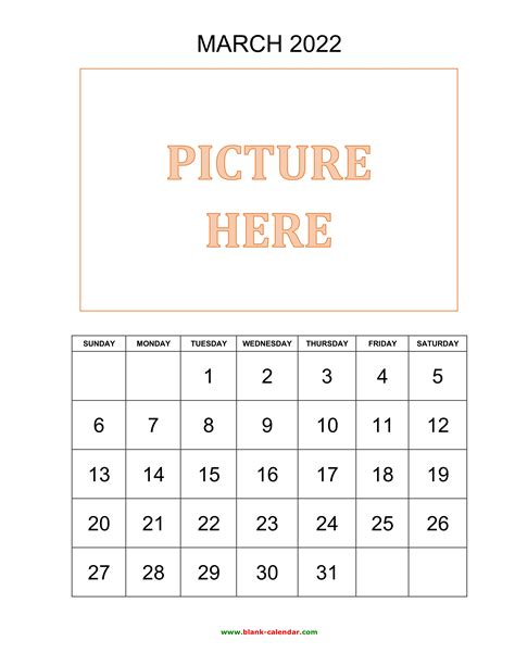 Free Download Printable March 2022 Calendar Pictures Can Be Placed At