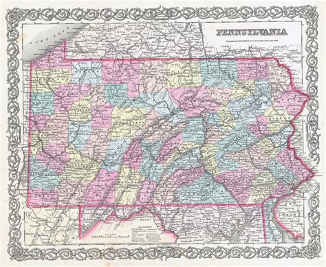 Large Detailed Old Administrative Map Of Pennsylvania State 1855