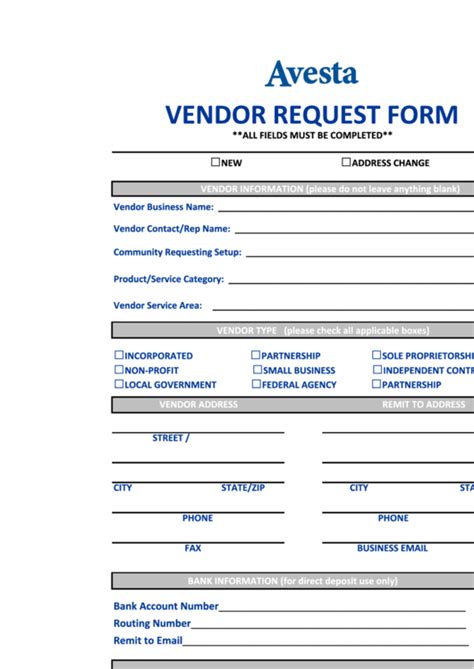 fillable vendor request form printable