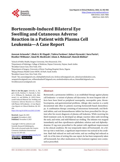 Pdf Bortezomib Induced Bilateral Eye Swelling And Cutaneous Adverse