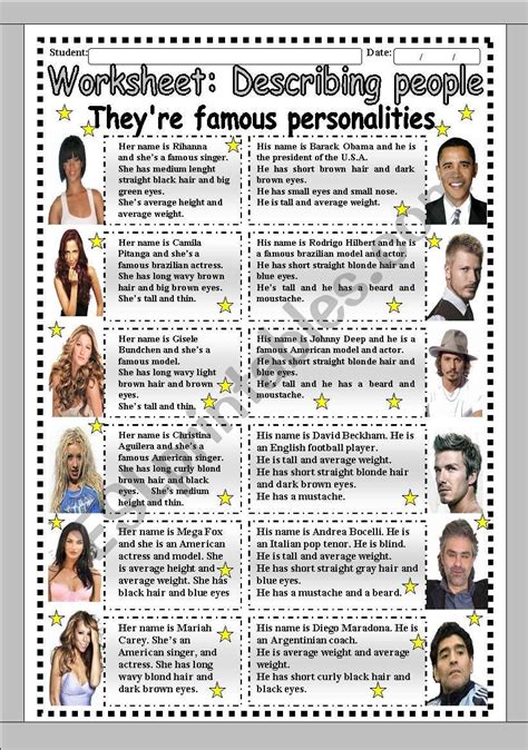 Worksheet Describing Famous People Esl Worksheet By Elinha