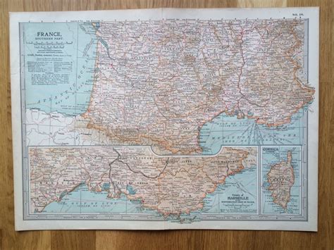 1903 France Southern Part Original Large Antique Map Wall Map