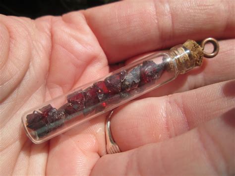 Garnet Filled Corked Glass Vial Pendant By Midevilmarvals On Etsy