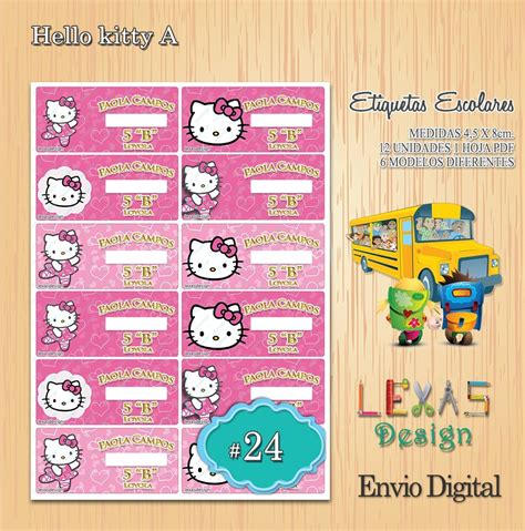 Etiquetas Escolares Hello Kitty A 24 3000 En Mercado Libre