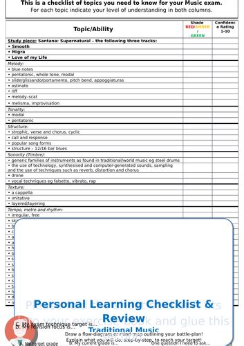 Plc Aqa Gcse Music Traditional Music Personal Learning Checklist