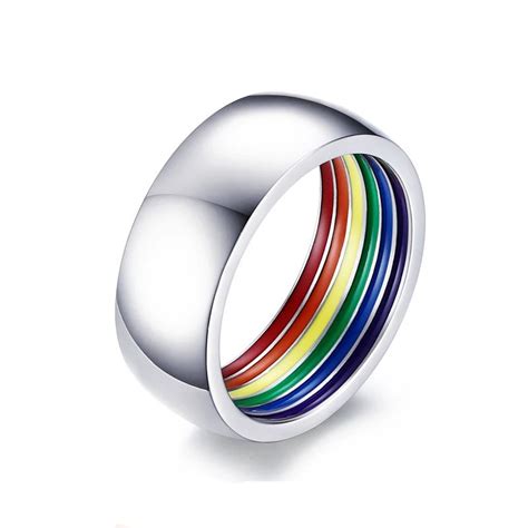 Buy Inner Rainbow Rings For Men Stainless Steel Lgbt Wedding Party Ring 8mm