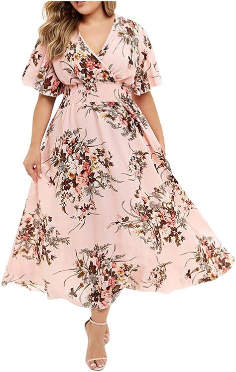 Women Plus Size Dresses Cheap Sale Elegant Wrap Sundresses Floral V Neck Pl