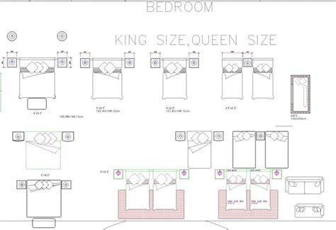Bed room king size and queen size plan detail - Cadbull