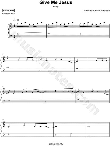 Betacustic Give Me Jesus Easy Sheet Music Piano Solo In C Major