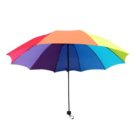 10 Colors Women Parasol Rainbow Umbrella Big Three Folding Colorful